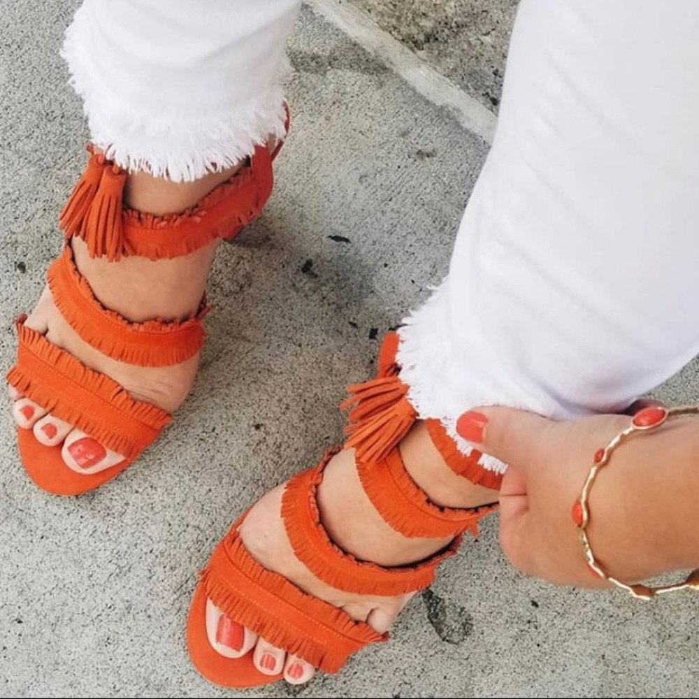 GUESS Red Fringe Heels